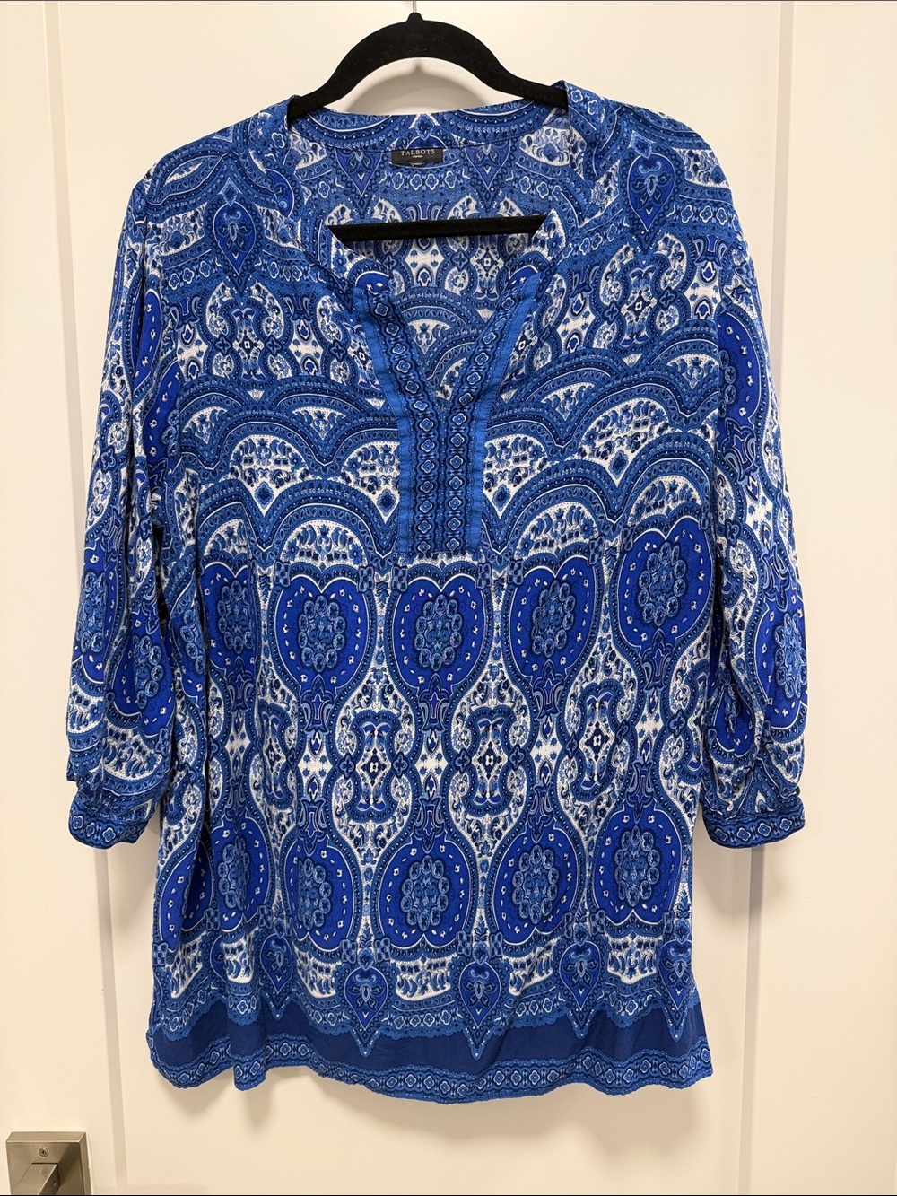 Talbots Blue Paisley-Print V-Slit Tunic